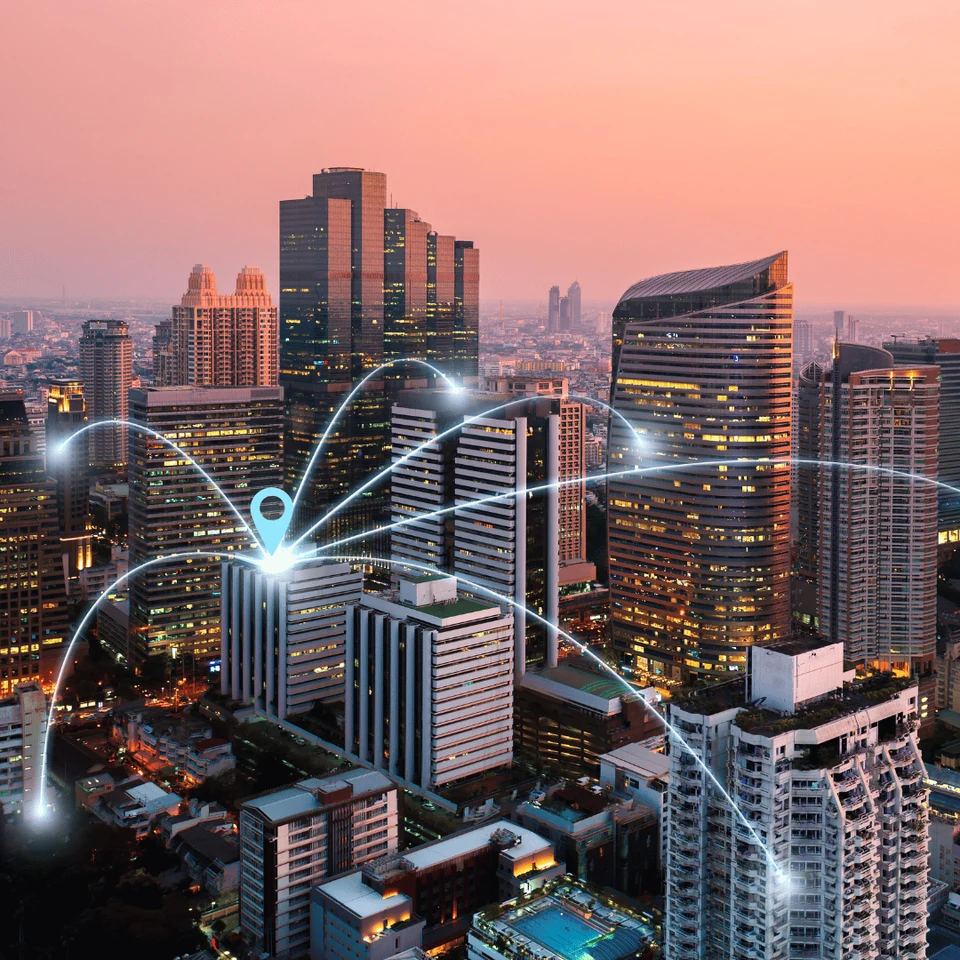 Connected buildings and digital data links across a city